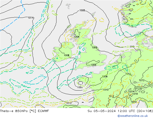 Theta-e 850hPa ECMWF Dom 05.05.2024 12 UTC