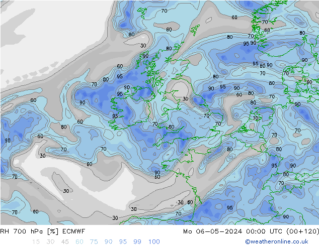 RH 700 hPa ECMWF pon. 06.05.2024 00 UTC