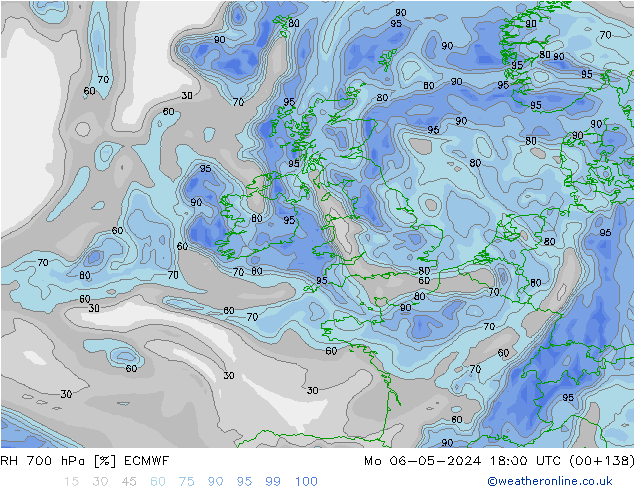 RH 700 hPa ECMWF lun 06.05.2024 18 UTC