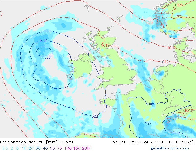 Precipitación acum. ECMWF mié 01.05.2024 06 UTC