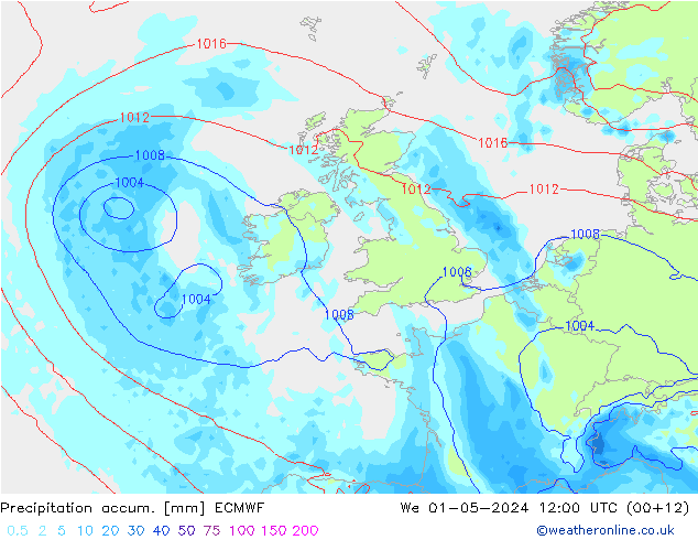 Totale neerslag ECMWF wo 01.05.2024 12 UTC