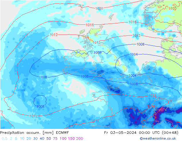 Totale neerslag ECMWF vr 03.05.2024 00 UTC