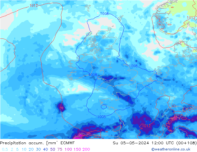 Precipitation accum. ECMWF Dom 05.05.2024 12 UTC