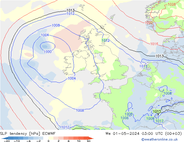 SLP tendency ECMWF We 01.05.2024 03 UTC