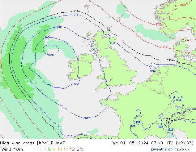 High wind areas ECMWF We 01.05.2024 03 UTC