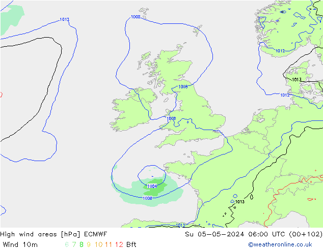 High wind areas ECMWF Su 05.05.2024 06 UTC