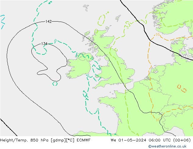 Z500/Rain (+SLP)/Z850 ECMWF mer 01.05.2024 06 UTC