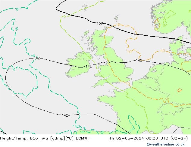 Z500/Rain (+SLP)/Z850 ECMWF czw. 02.05.2024 00 UTC