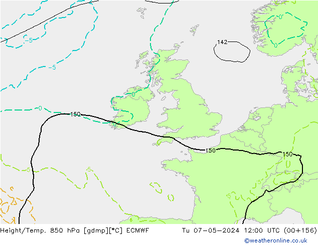 Z500/Yağmur (+YB)/Z850 ECMWF Sa 07.05.2024 12 UTC