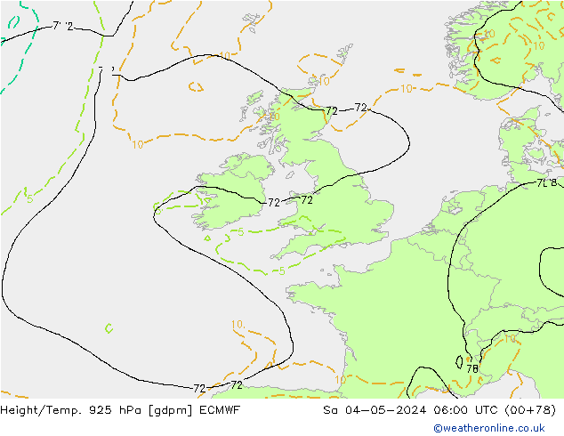 Height/Temp. 925 hPa ECMWF Sa 04.05.2024 06 UTC