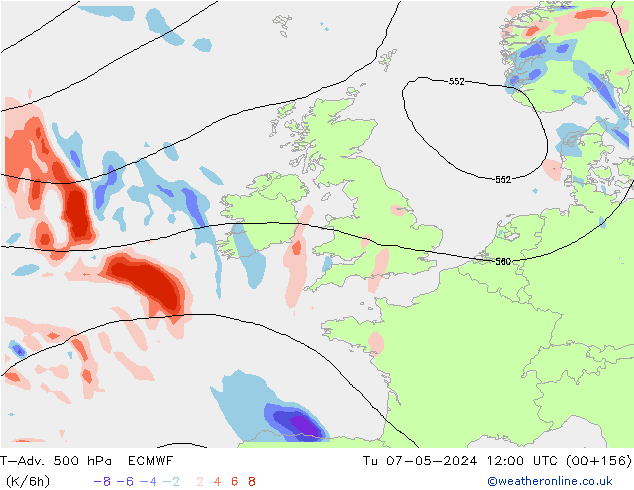 T-Adv. 500 hPa ECMWF Tu 07.05.2024 12 UTC