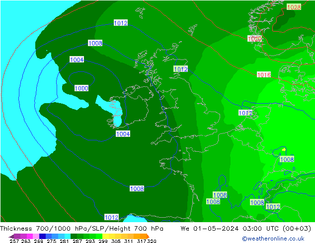 Thck 700-1000 hPa ECMWF We 01.05.2024 03 UTC