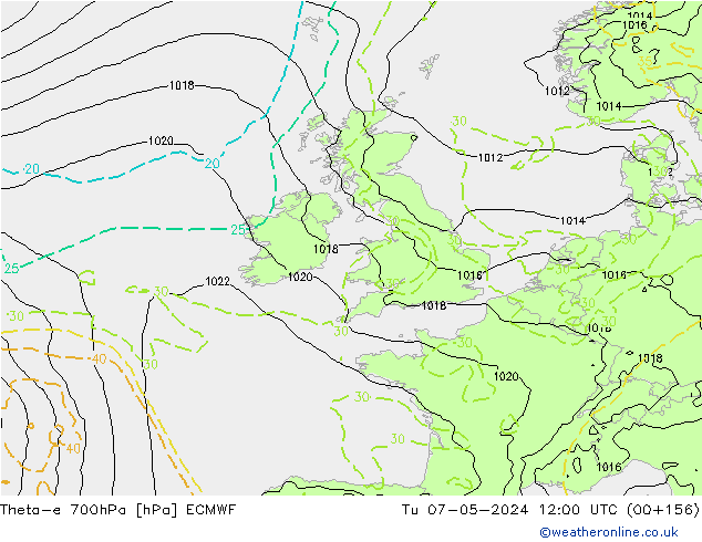 Theta-e 700hPa ECMWF Sa 07.05.2024 12 UTC