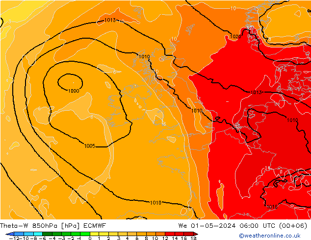 Theta-W 850hPa ECMWF Qua 01.05.2024 06 UTC