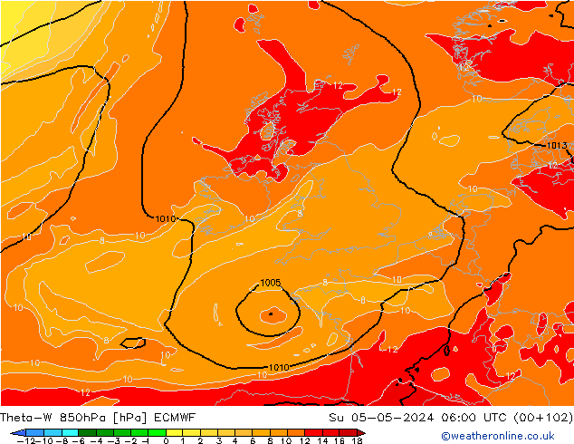 Theta-W 850hPa ECMWF Su 05.05.2024 06 UTC