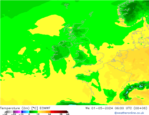 Temperatura (2m) ECMWF mer 01.05.2024 06 UTC