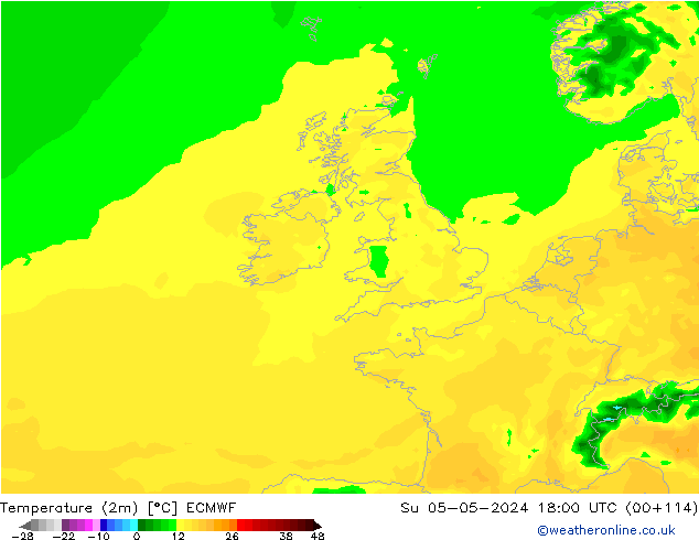 Temperature (2m) ECMWF Su 05.05.2024 18 UTC