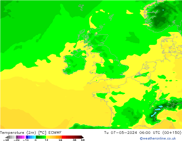 Sıcaklık Haritası (2m) ECMWF Sa 07.05.2024 06 UTC