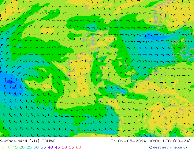 ветер 10 m ECMWF чт 02.05.2024 00 UTC