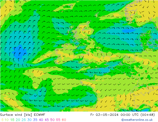 Surface wind ECMWF Fr 03.05.2024 00 UTC