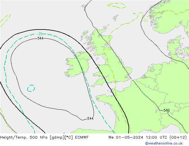 Z500/Rain (+SLP)/Z850 ECMWF We 01.05.2024 12 UTC