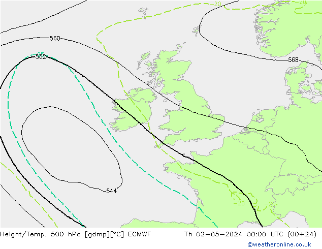 Z500/Rain (+SLP)/Z850 ECMWF czw. 02.05.2024 00 UTC