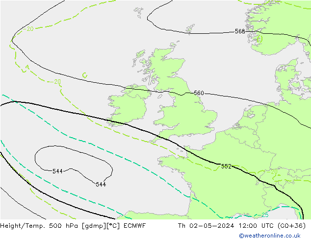 Z500/Rain (+SLP)/Z850 ECMWF Th 02.05.2024 12 UTC