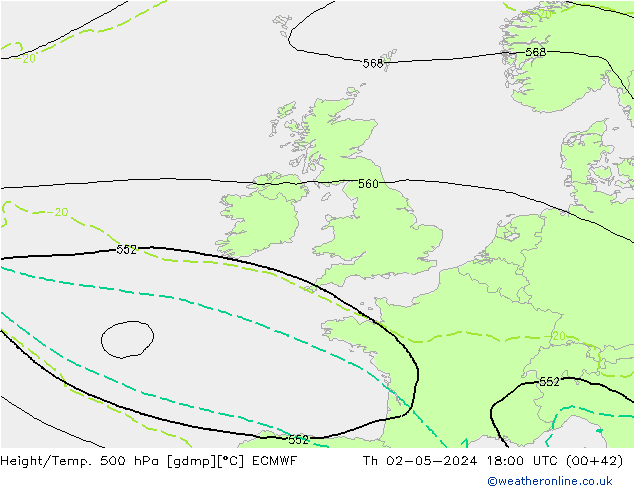 Z500/Rain (+SLP)/Z850 ECMWF Čt 02.05.2024 18 UTC