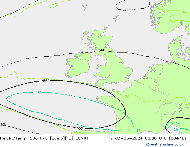 Z500/Rain (+SLP)/Z850 ECMWF Fr 03.05.2024 00 UTC