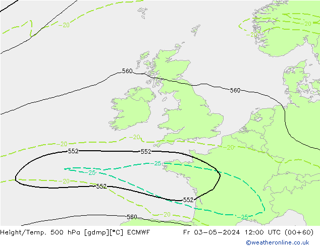 Z500/Rain (+SLP)/Z850 ECMWF Sex 03.05.2024 12 UTC