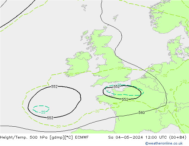 Z500/Rain (+SLP)/Z850 ECMWF сб 04.05.2024 12 UTC