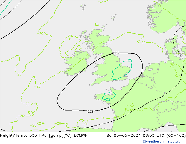 Z500/Rain (+SLP)/Z850 ECMWF Su 05.05.2024 06 UTC