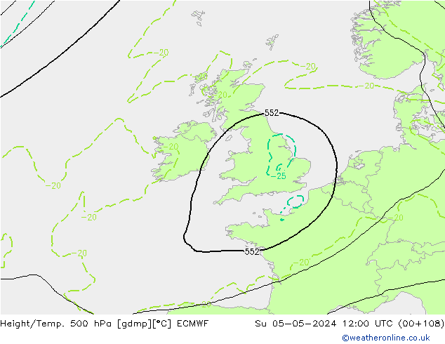 Height/Temp. 500 hPa ECMWF So 05.05.2024 12 UTC