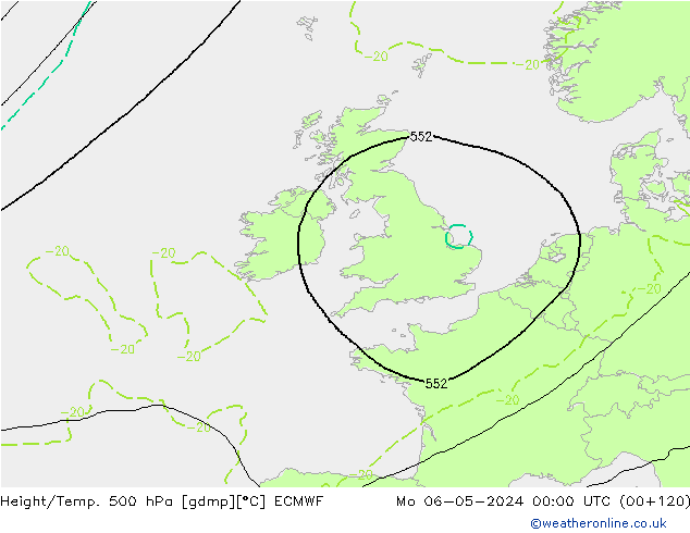 Z500/Rain (+SLP)/Z850 ECMWF Mo 06.05.2024 00 UTC