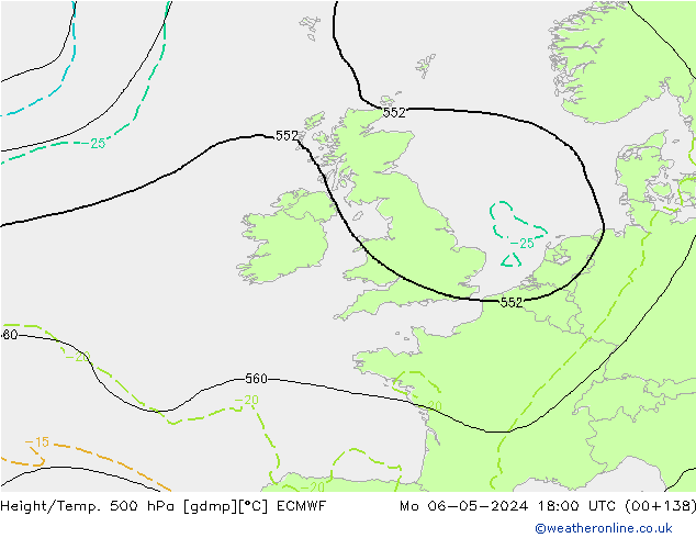 Z500/Rain (+SLP)/Z850 ECMWF lun 06.05.2024 18 UTC