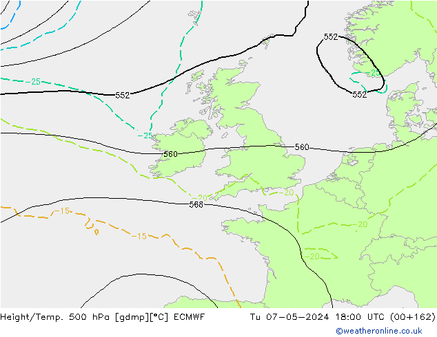 Z500/Rain (+SLP)/Z850 ECMWF Tu 07.05.2024 18 UTC