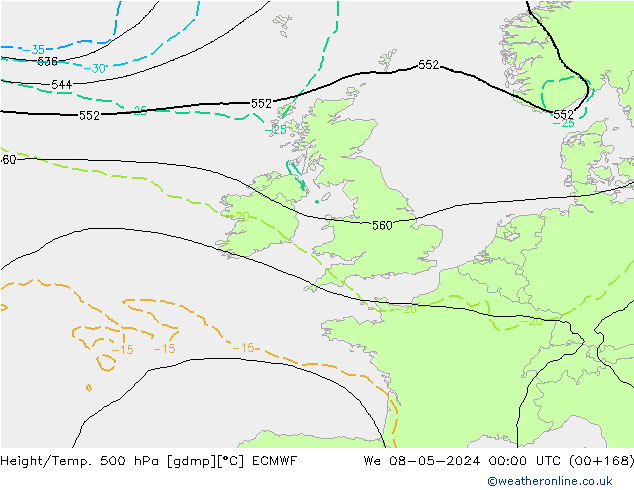 Z500/Rain (+SLP)/Z850 ECMWF mer 08.05.2024 00 UTC