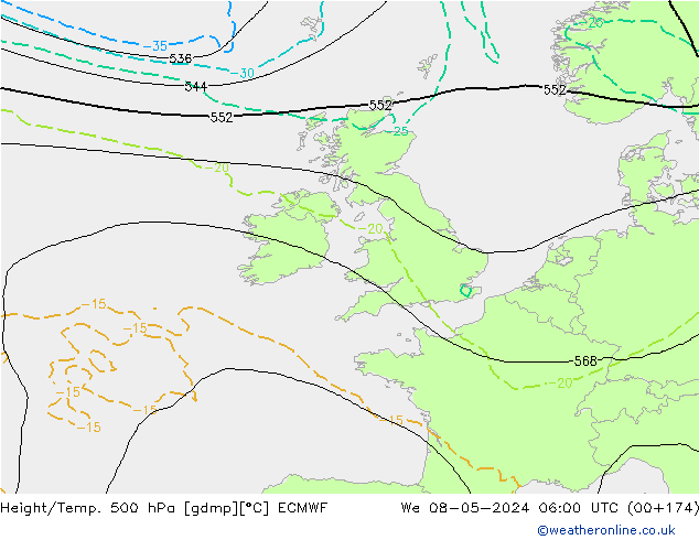 Height/Temp. 500 hPa ECMWF We 08.05.2024 06 UTC