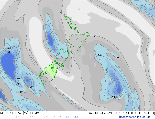 RH 300 hPa ECMWF Mi 08.05.2024 00 UTC