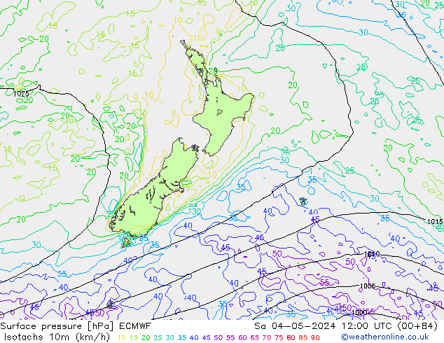 Isotachs (kph) ECMWF  04.05.2024 12 UTC