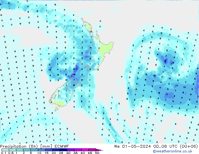 Precipitation (6h) ECMWF We 01.05.2024 06 UTC