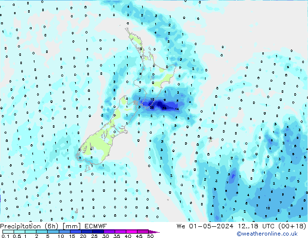 Precipitation (6h) ECMWF We 01.05.2024 18 UTC