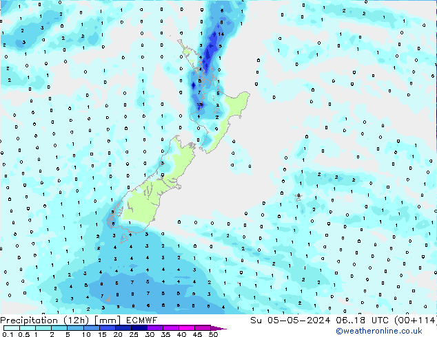 Precipitation (12h) ECMWF Su 05.05.2024 18 UTC