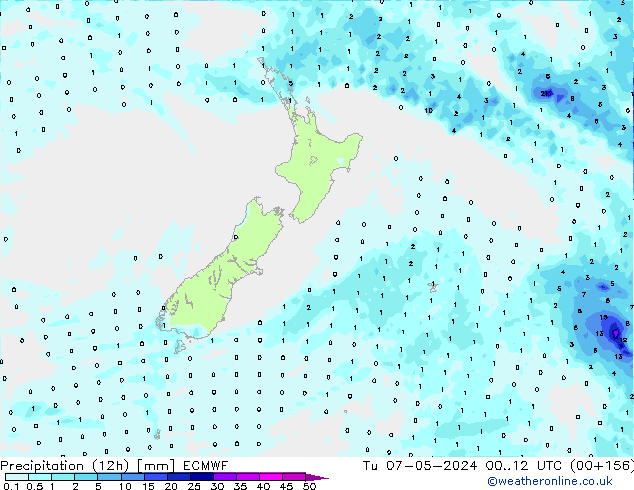 Totale neerslag (12h) ECMWF di 07.05.2024 12 UTC