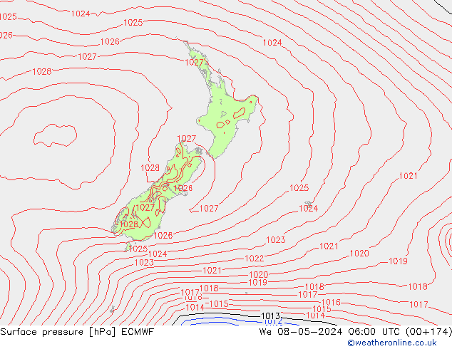 pressão do solo ECMWF Qua 08.05.2024 06 UTC