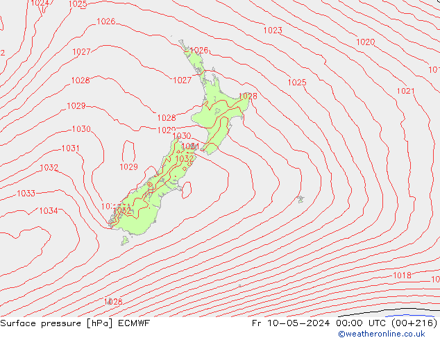 Presión superficial ECMWF vie 10.05.2024 00 UTC