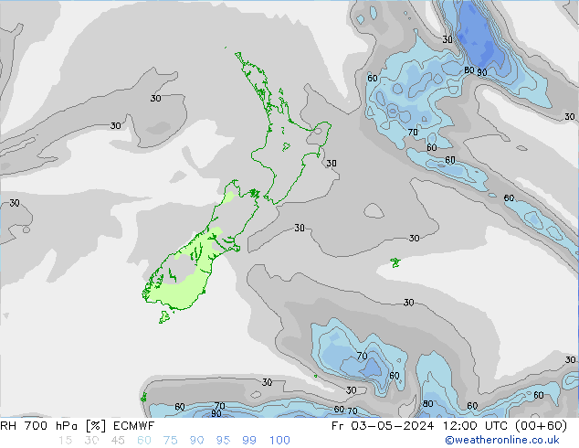 Humedad rel. 700hPa ECMWF vie 03.05.2024 12 UTC