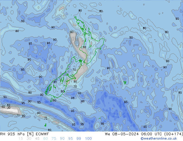 RH 925 hPa ECMWF Qua 08.05.2024 06 UTC