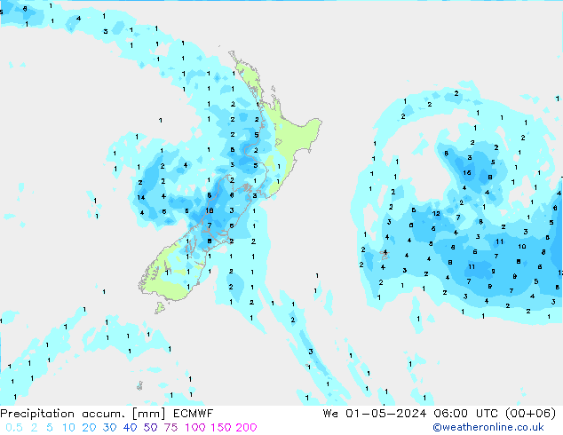 Precipitation accum. ECMWF śro. 01.05.2024 06 UTC