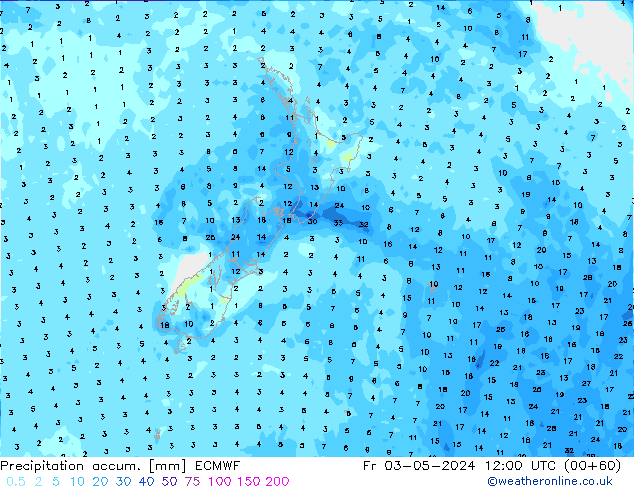 Toplam Yağış ECMWF Cu 03.05.2024 12 UTC